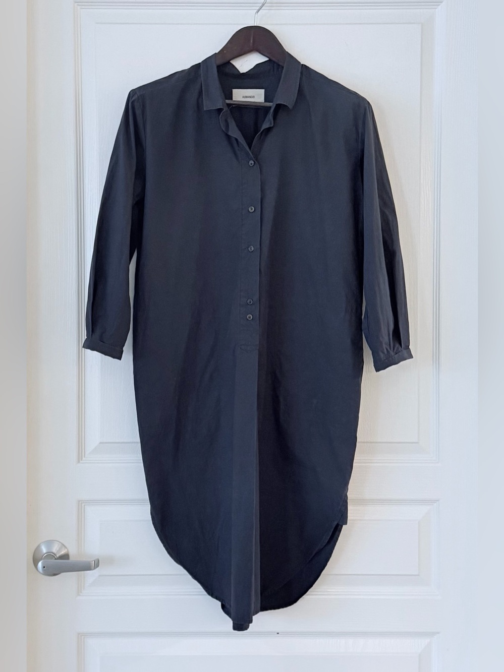 HUMANIOD Washed Blue Long-Sleeve Shirt Dress - Relaxed Button-Front